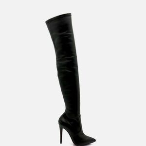 AMANDA GREGORY Lamb Leather Black Over-the-Knee Stiletto Boots Sz 38